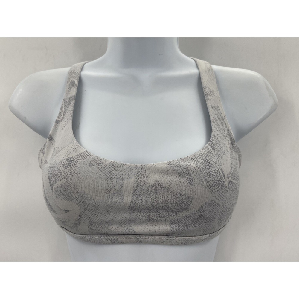 Lululemon Women's Gray Scoop Neck Crisscross Strappy Floral Padded Bra 4